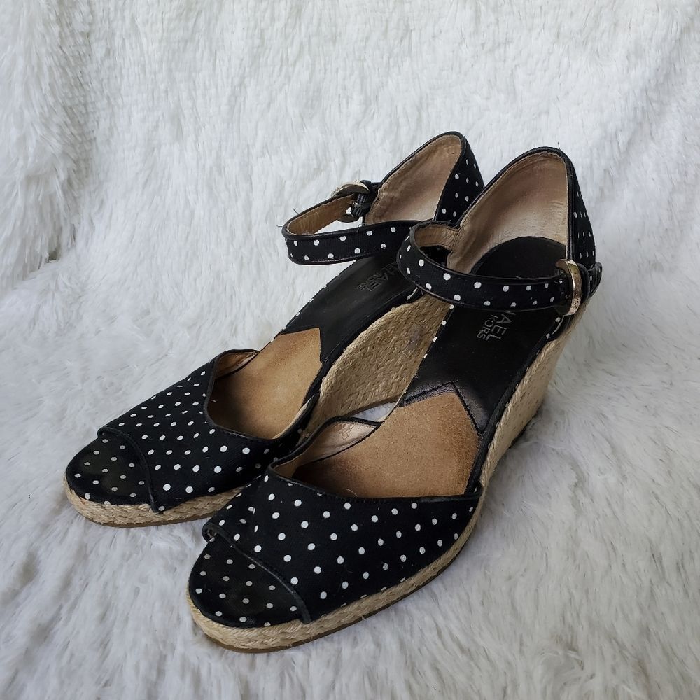 Michael Kors Polka Dot Black Espadrille Wedges